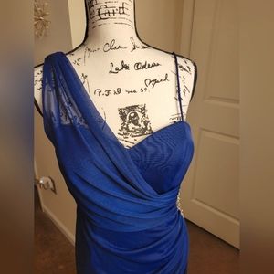 CACHE ~ Blue One Shoulder Chiffon Dress w/Side Embellishment.